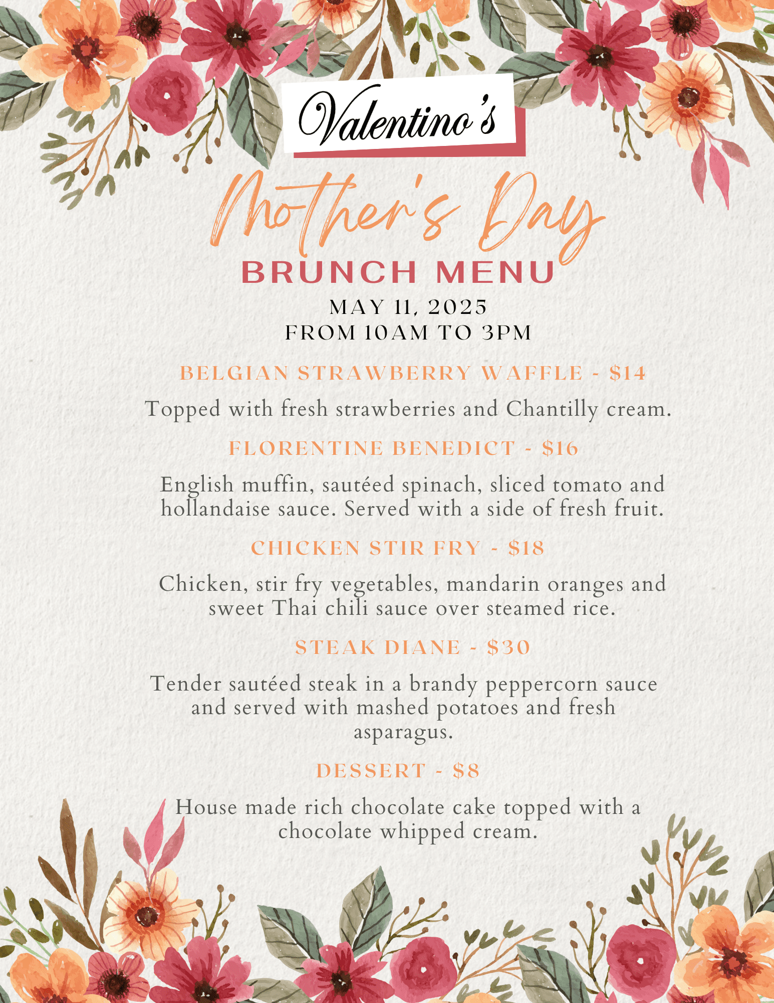 Mother's Day Brunch Menu