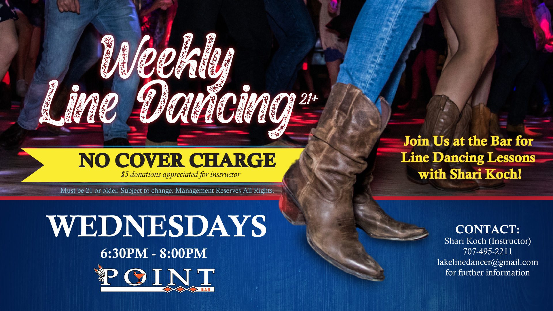Weekly Line Dancing Lessons at Point Bar(TV)