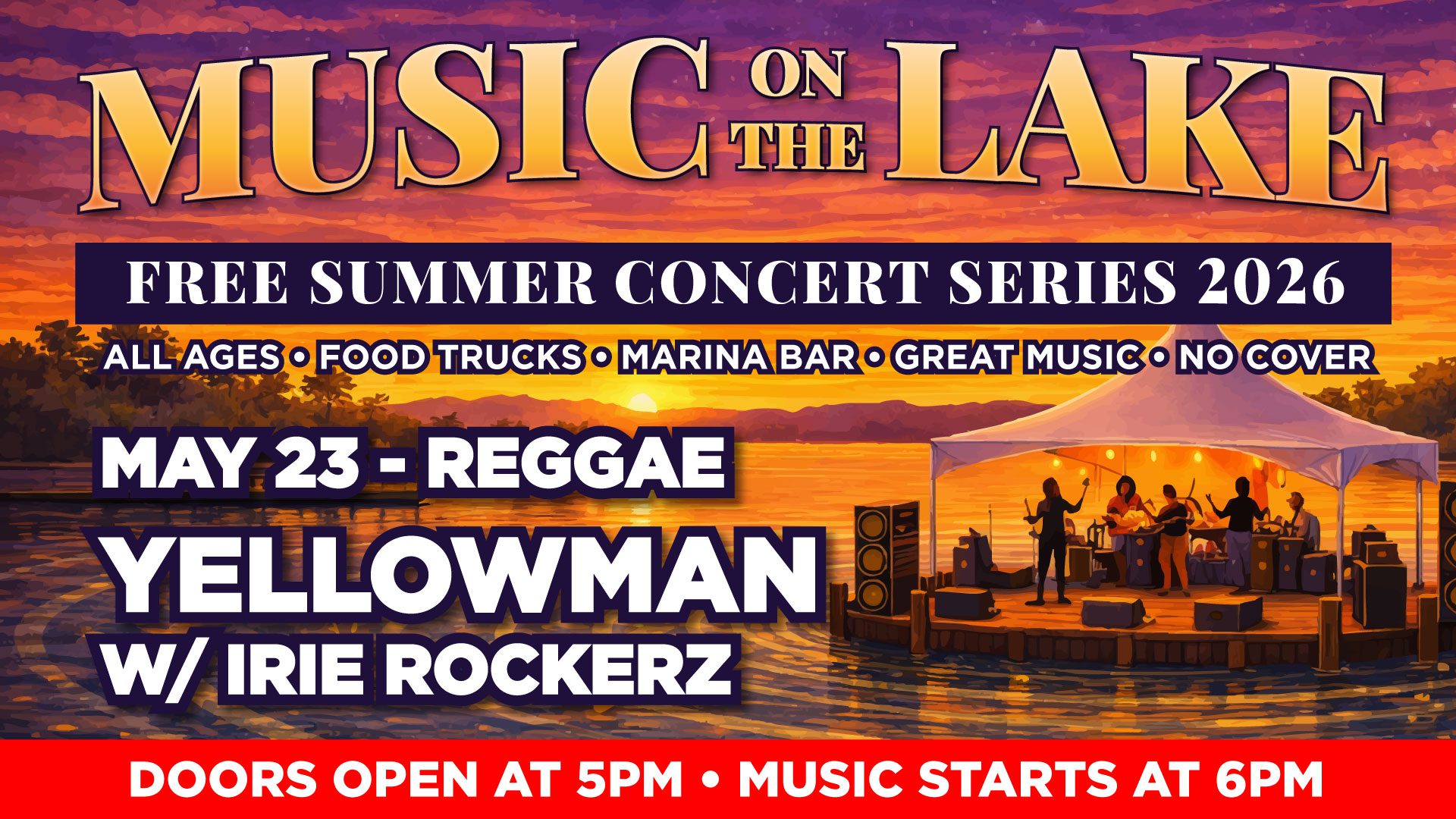 Free Summer Music Series 2026 - May 23rd show featuring Yellowman and opening act Irie Rockerz at Konocti Vista Casino